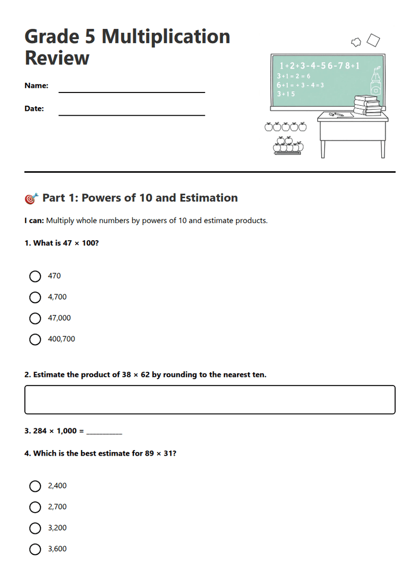 Grade 5 Multiplication Review