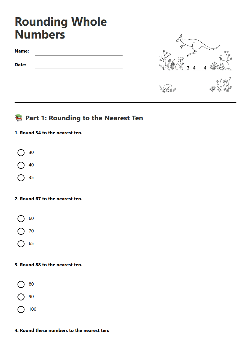 Rounding Whole Numbers worksheet preview