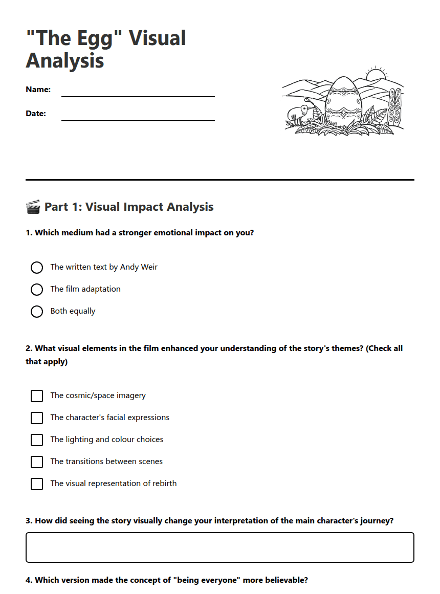 "The Egg" Visual Analysis worksheet preview