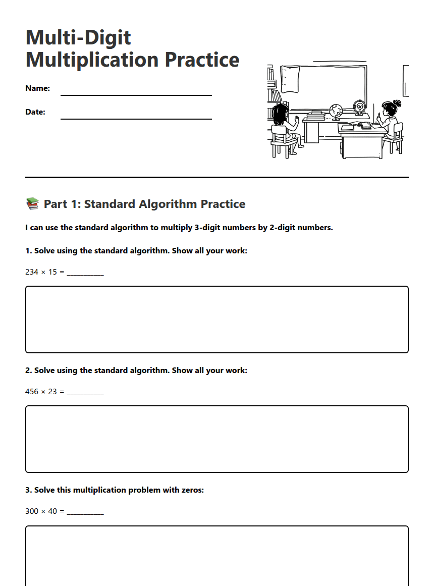 Multi-Digit Multiplication Practice worksheet preview