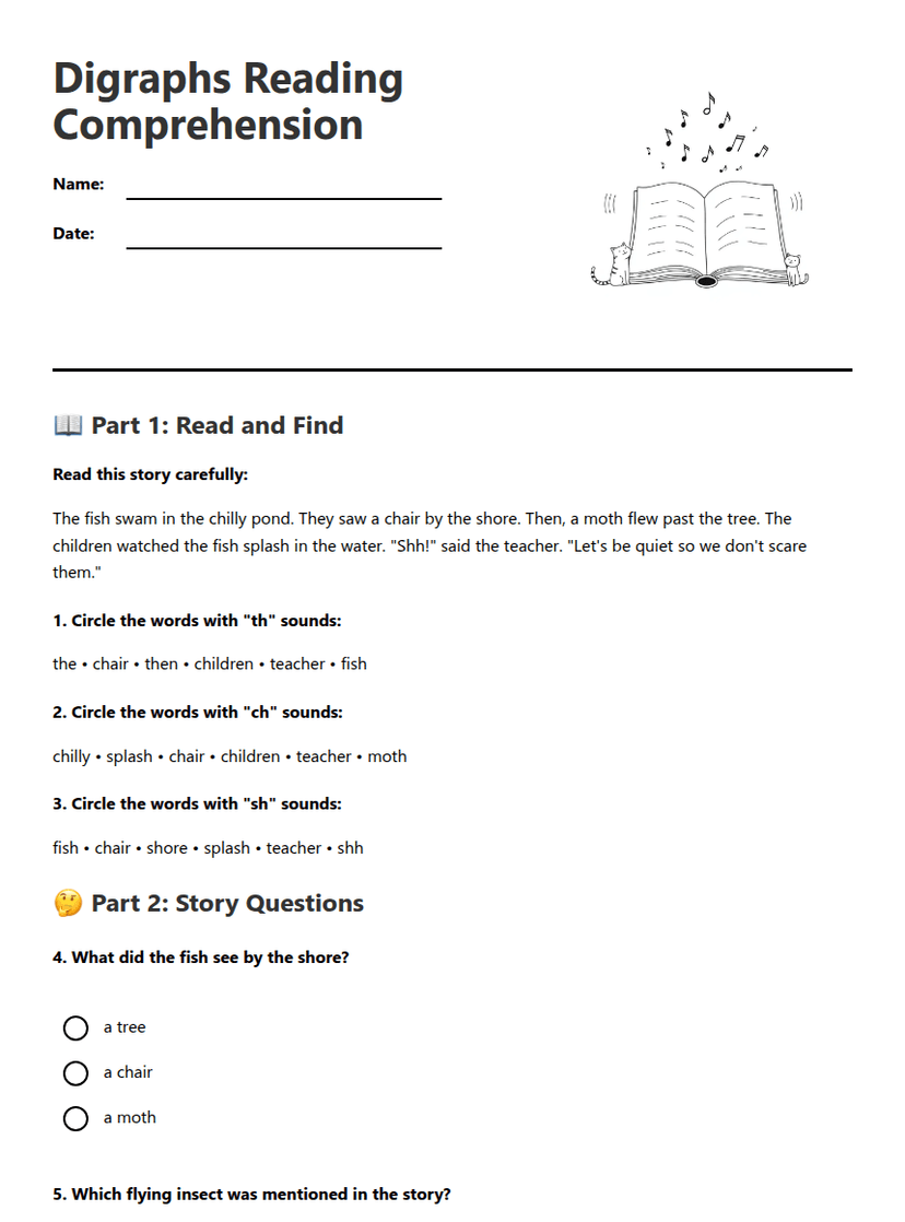 Digraphs Reading Comprehension