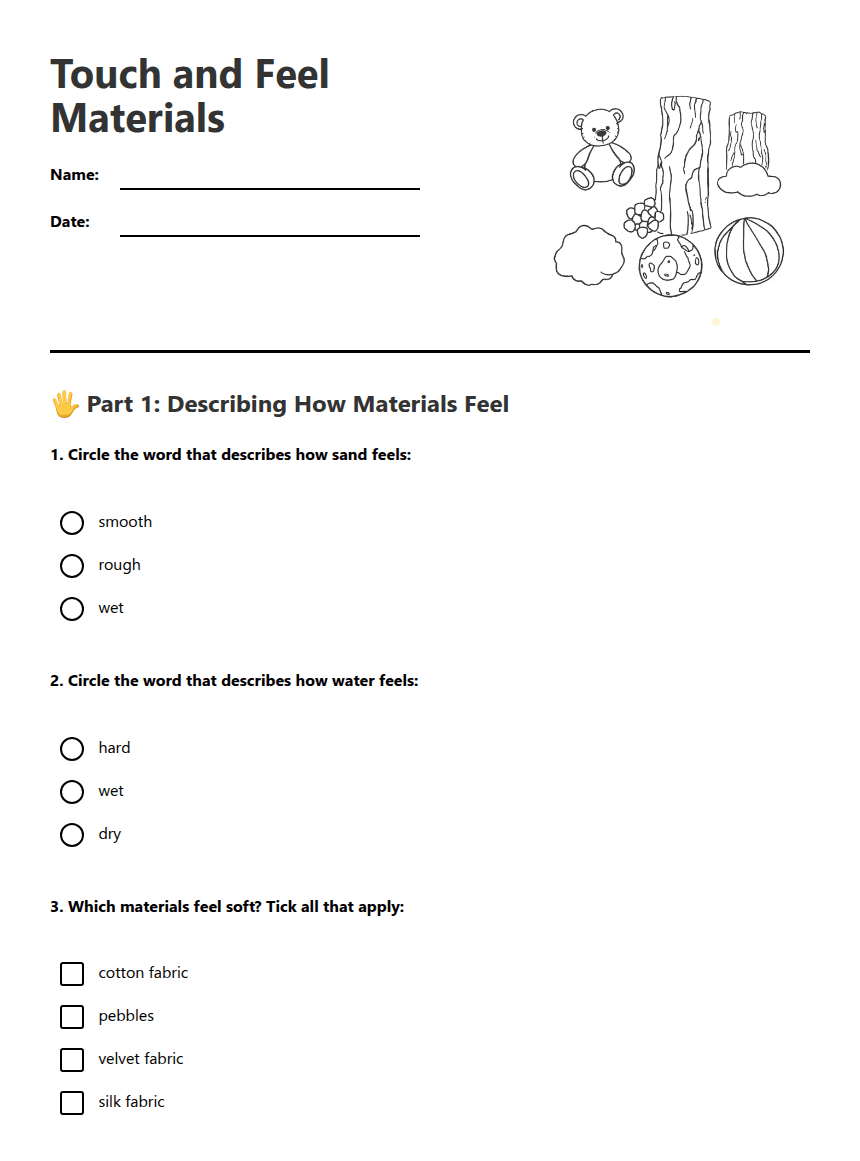 Touch and Feel Materials worksheet preview