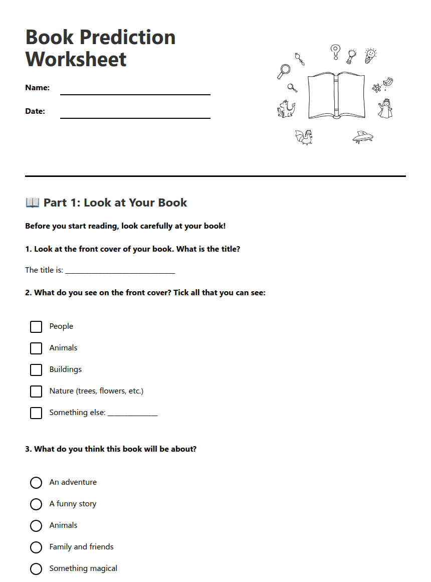Book Prediction Worksheet worksheet preview