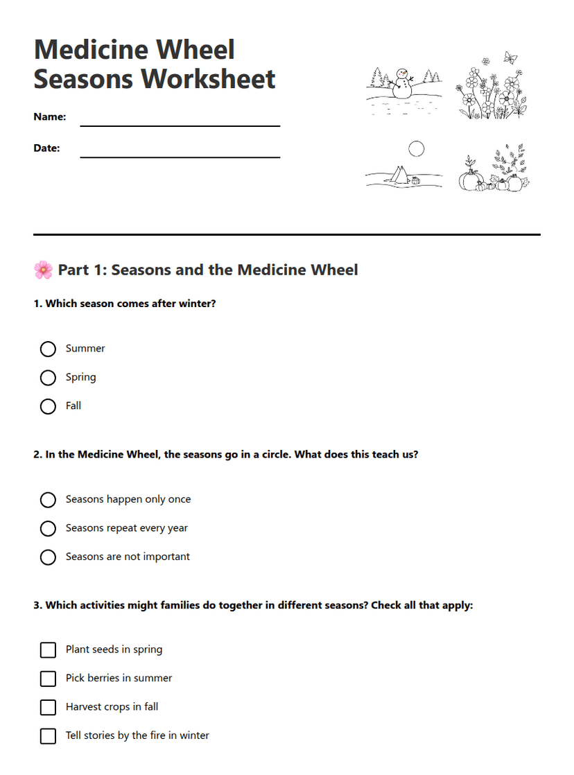 Medicine Wheel Seasons Worksheet
