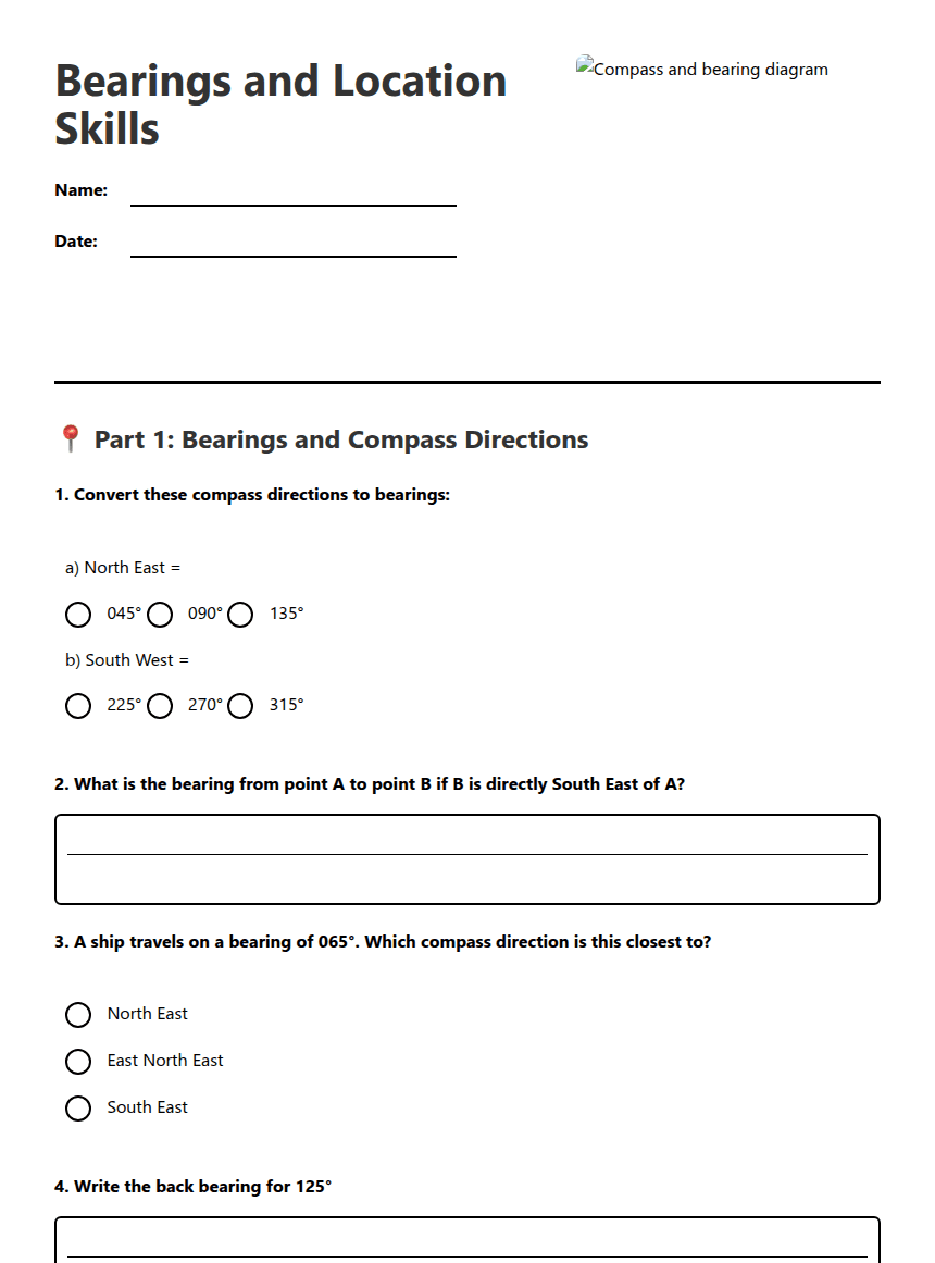 Bearings and Location Skills worksheet preview