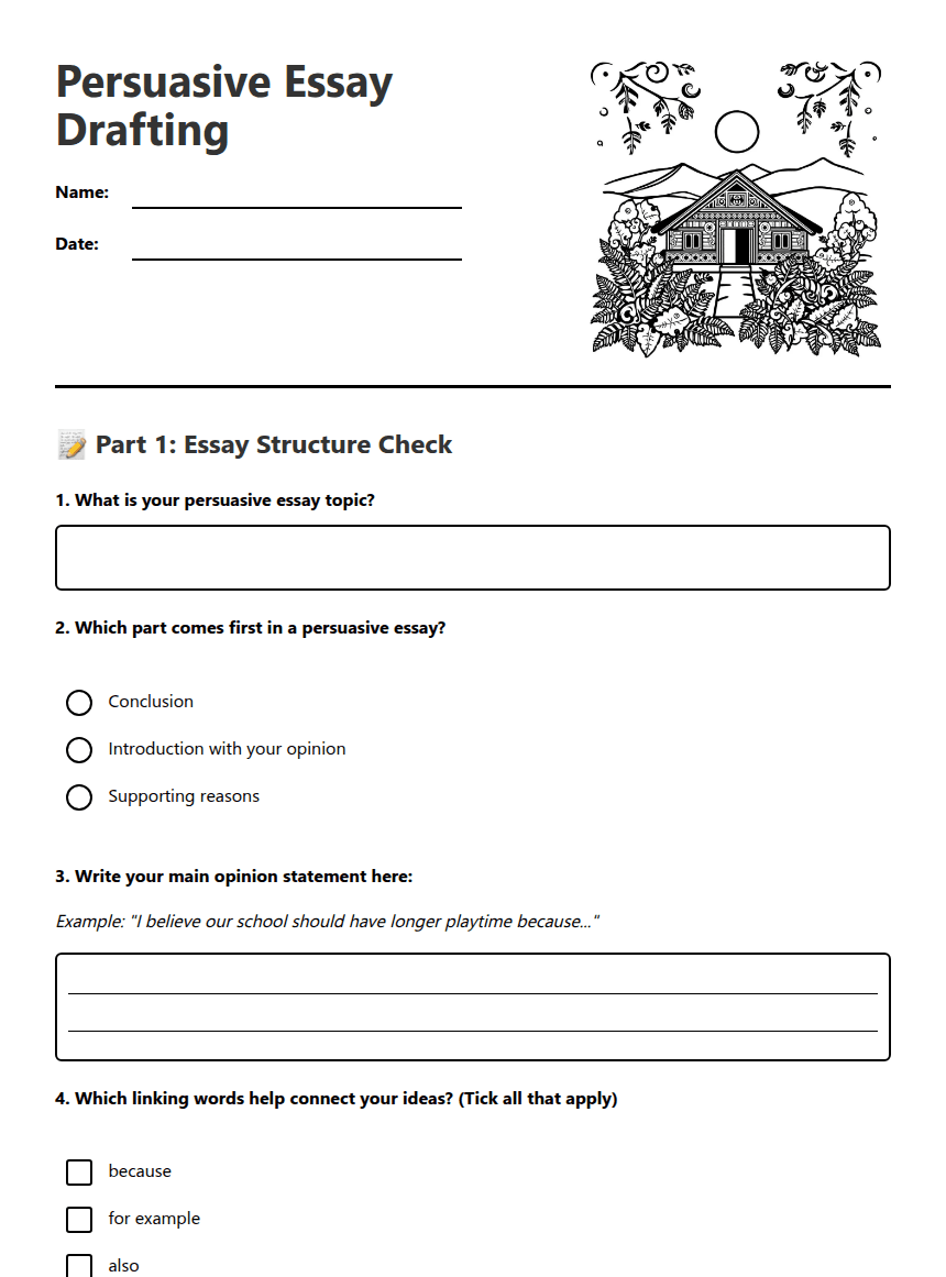 Persuasive Essay Drafting worksheet preview