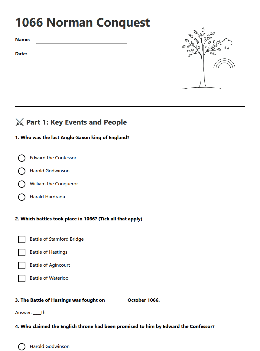 1066 Norman Conquest worksheet preview