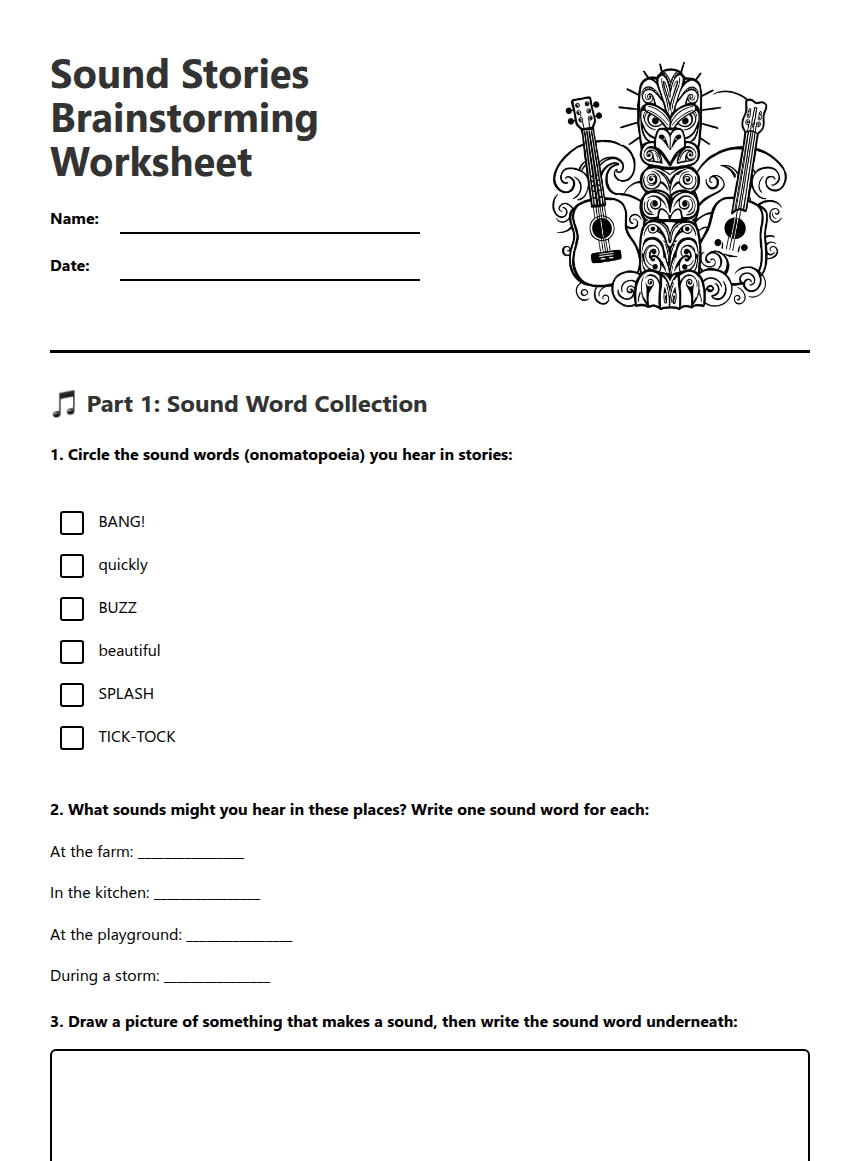 Sound Stories Brainstorming Worksheet worksheet preview