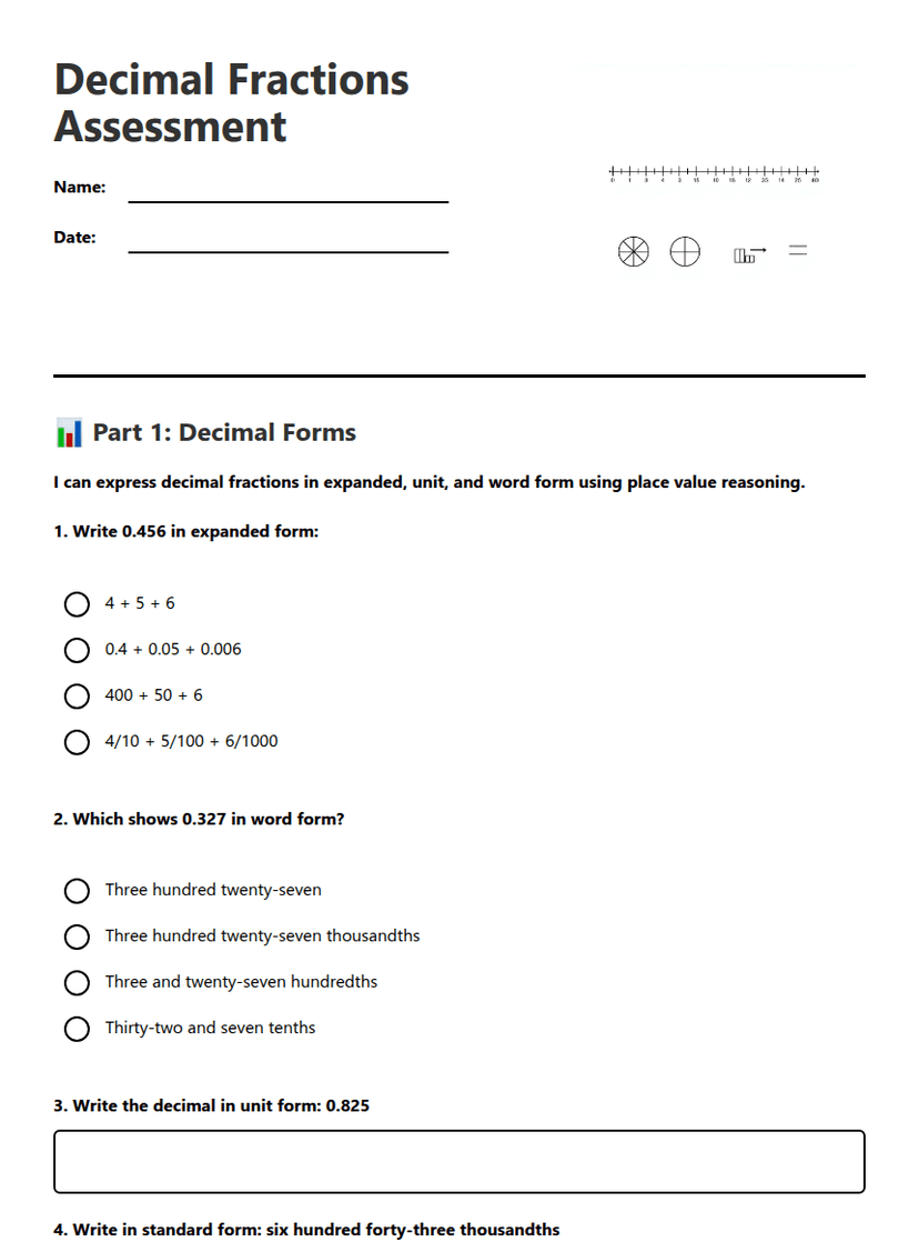 Decimal Fractions Assessment