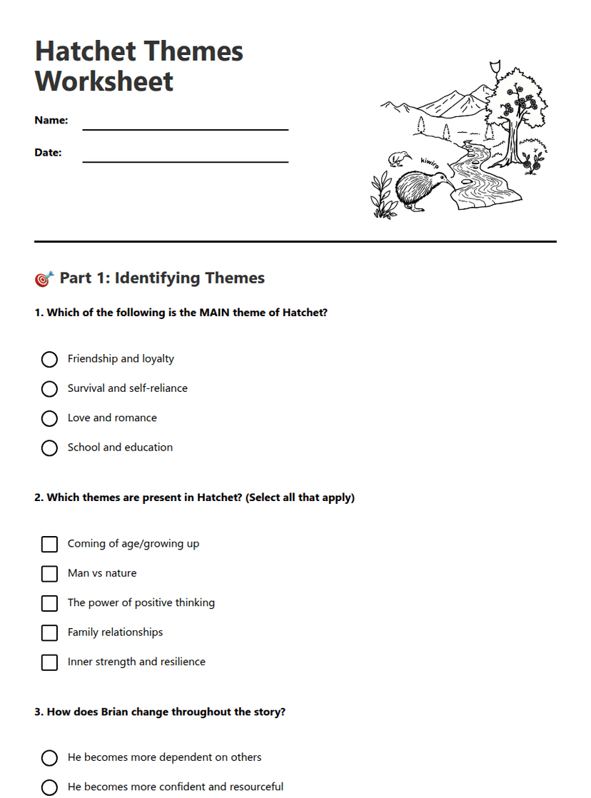 Hatchet Themes Worksheet