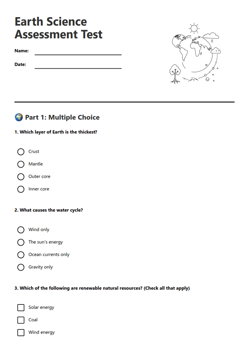 Earth Science Assessment Test