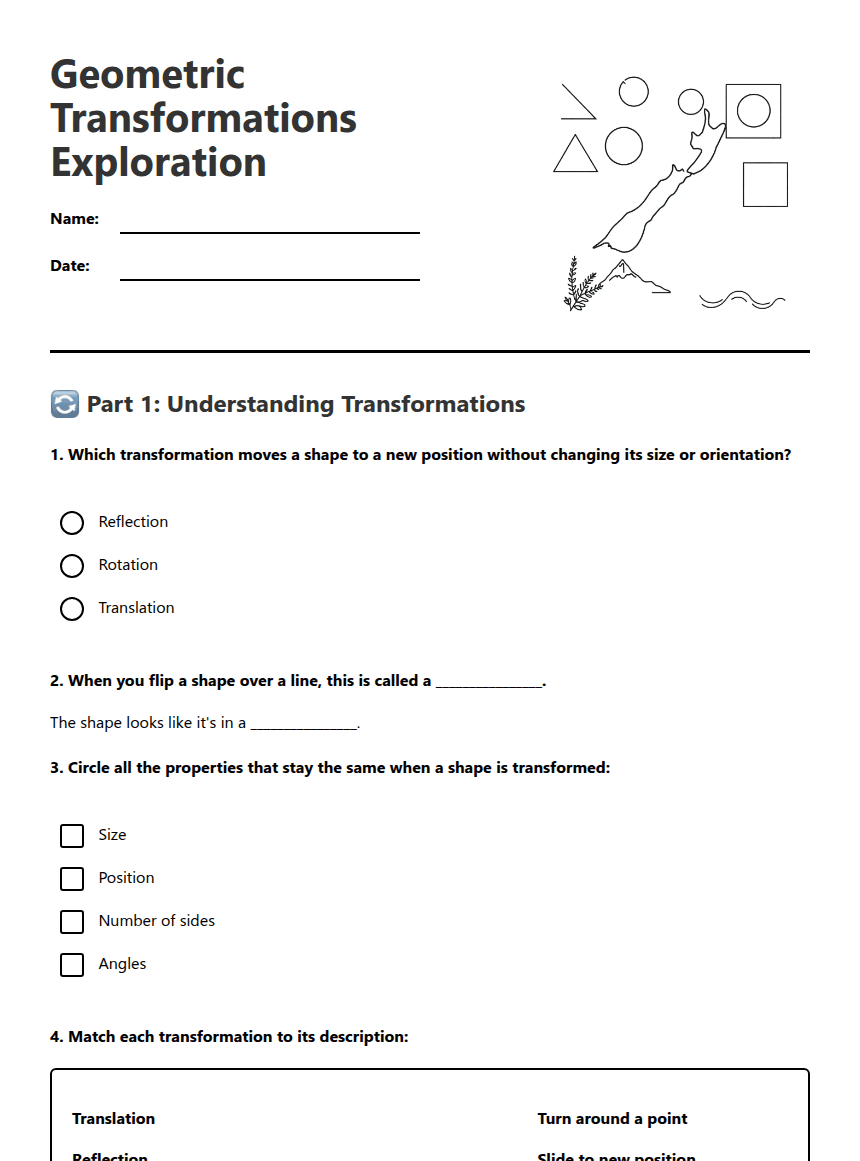 Geometric Transformations Exploration worksheet preview
