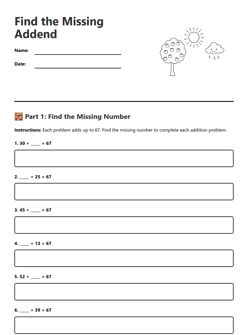 Find the Missing Addend worksheet preview