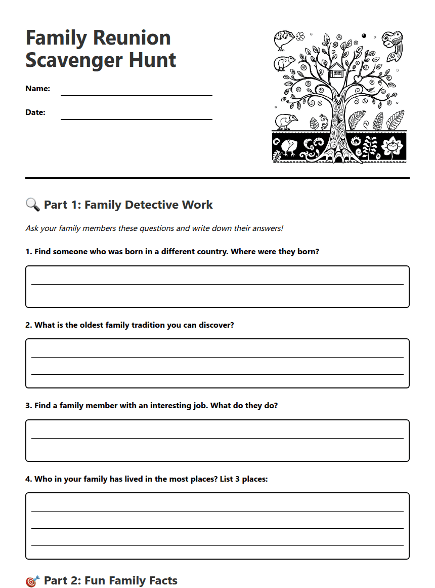 Family Reunion Scavenger Hunt worksheet preview