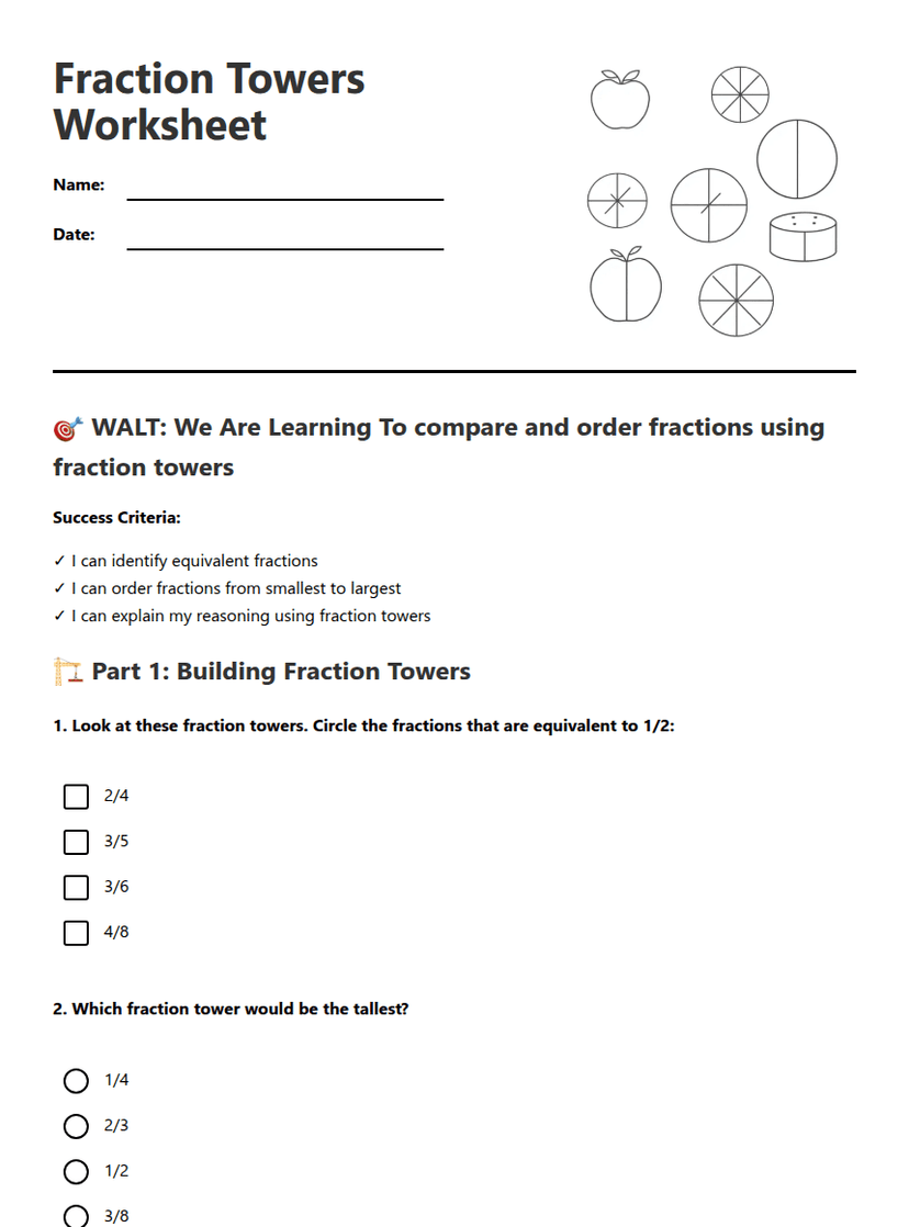 Fraction Towers Worksheet