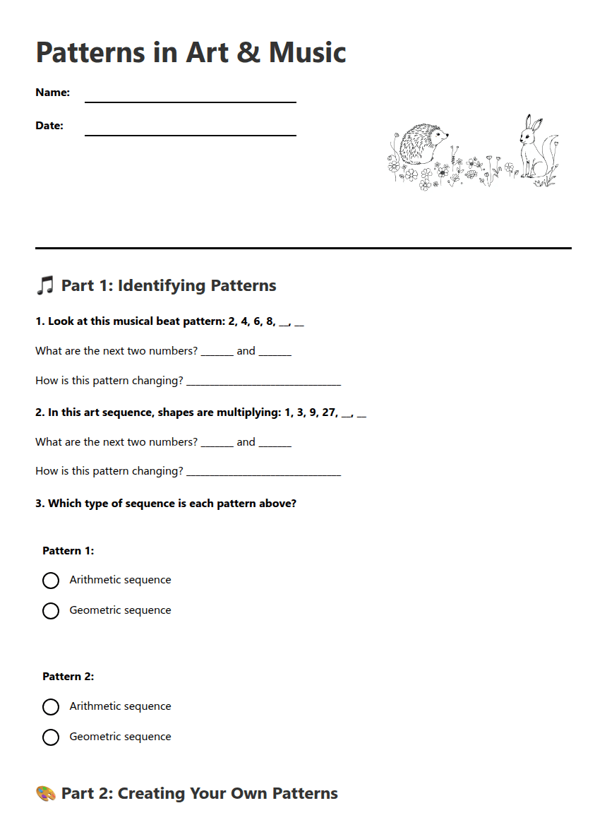 Patterns in Art & Music worksheet preview