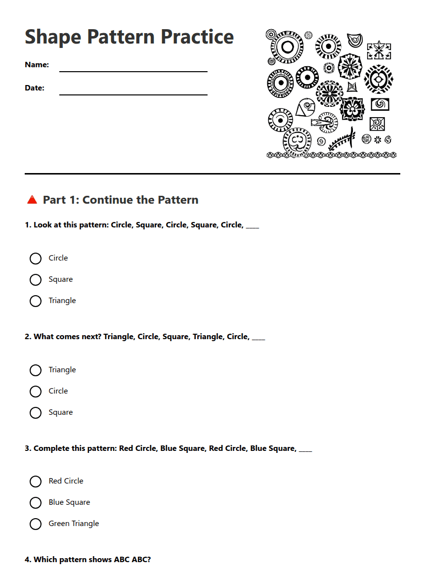 Shape Pattern Practice worksheet preview