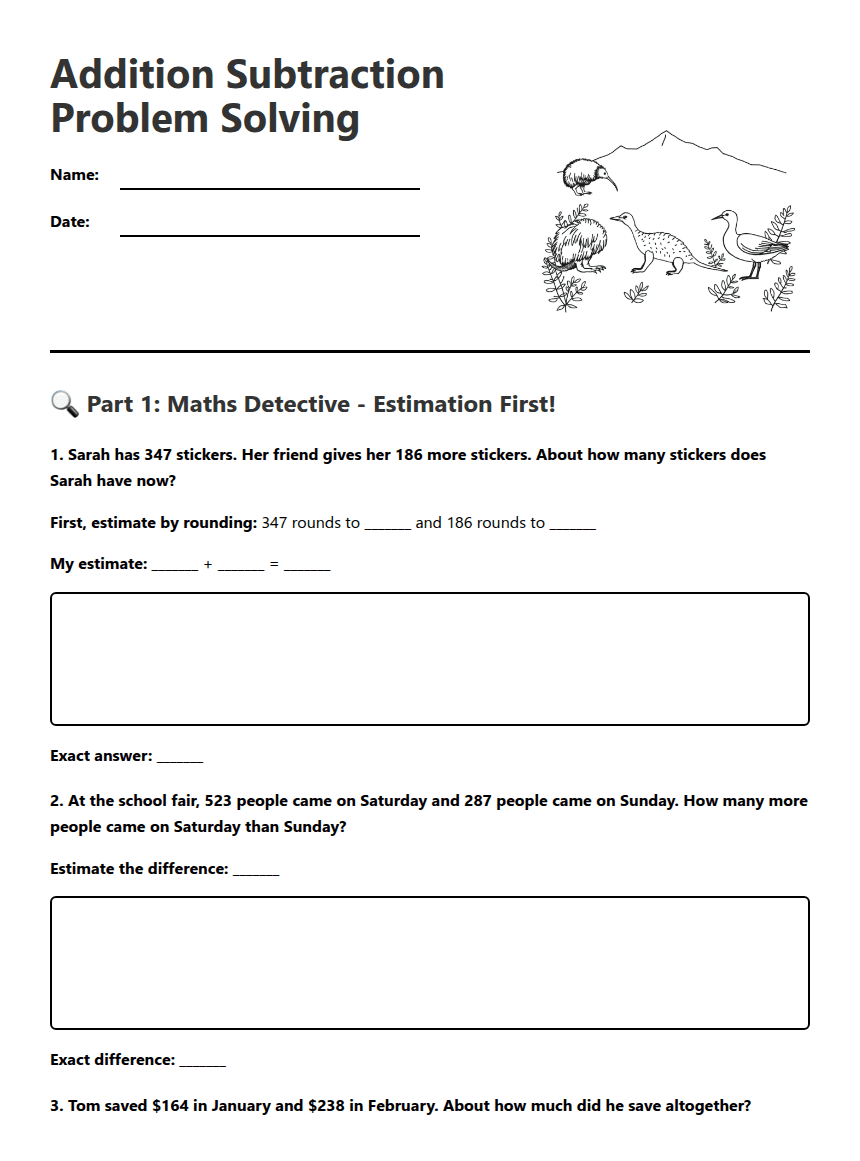 Addition Subtraction Problem Solving worksheet preview