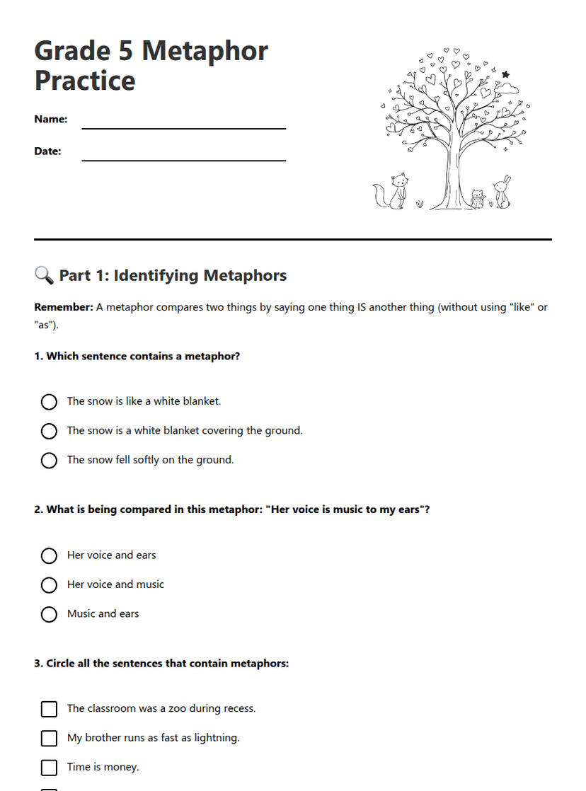 Grade 5 Metaphor Practice