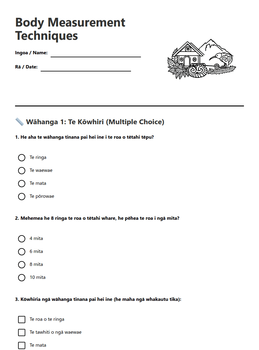 Body Measurement Techniques worksheet preview