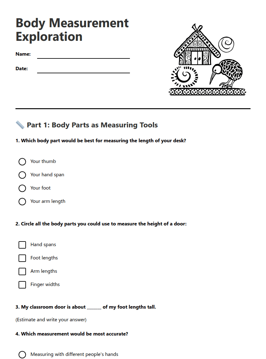 Body Measurement Exploration worksheet preview