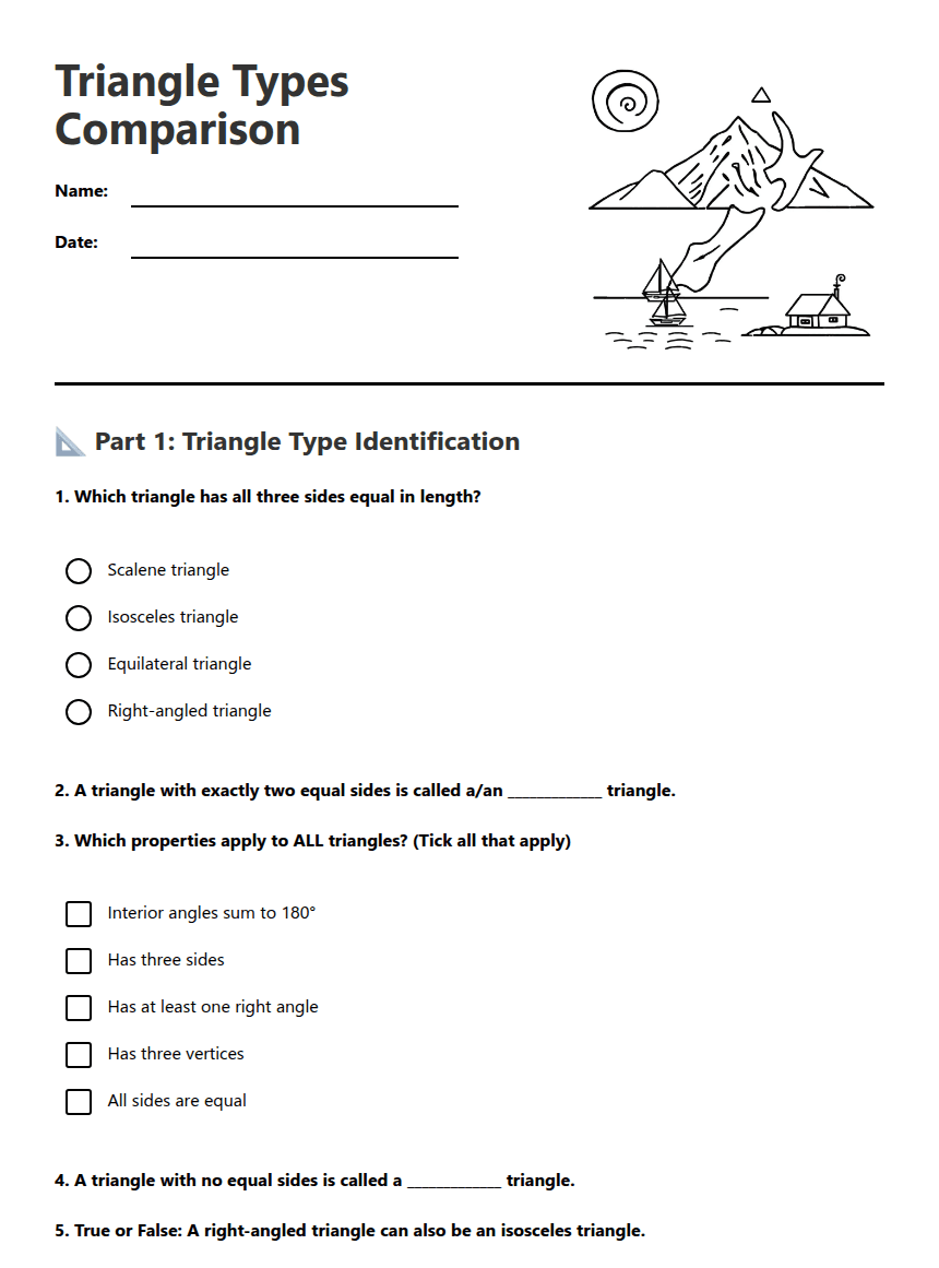Triangle Types Comparison worksheet preview