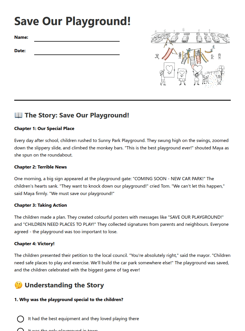 Save Our Playground! worksheet preview