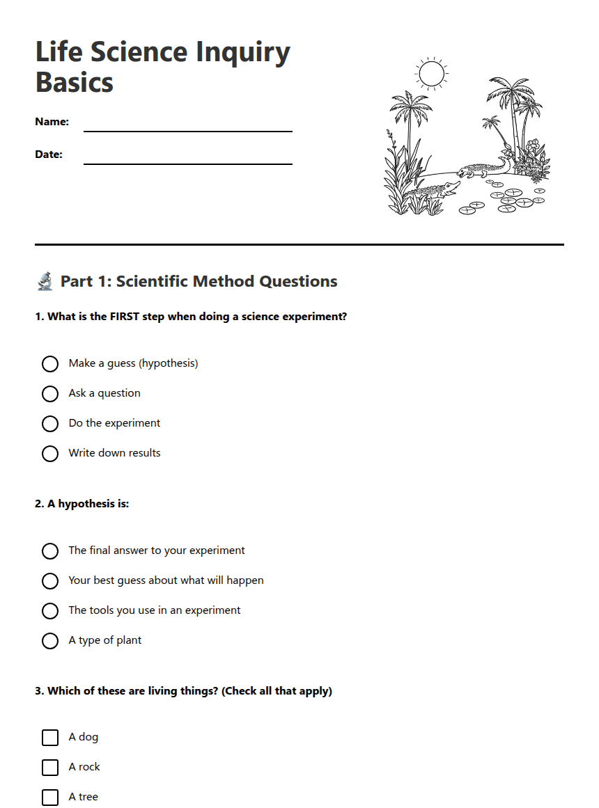 Life Science Inquiry Basics worksheet preview