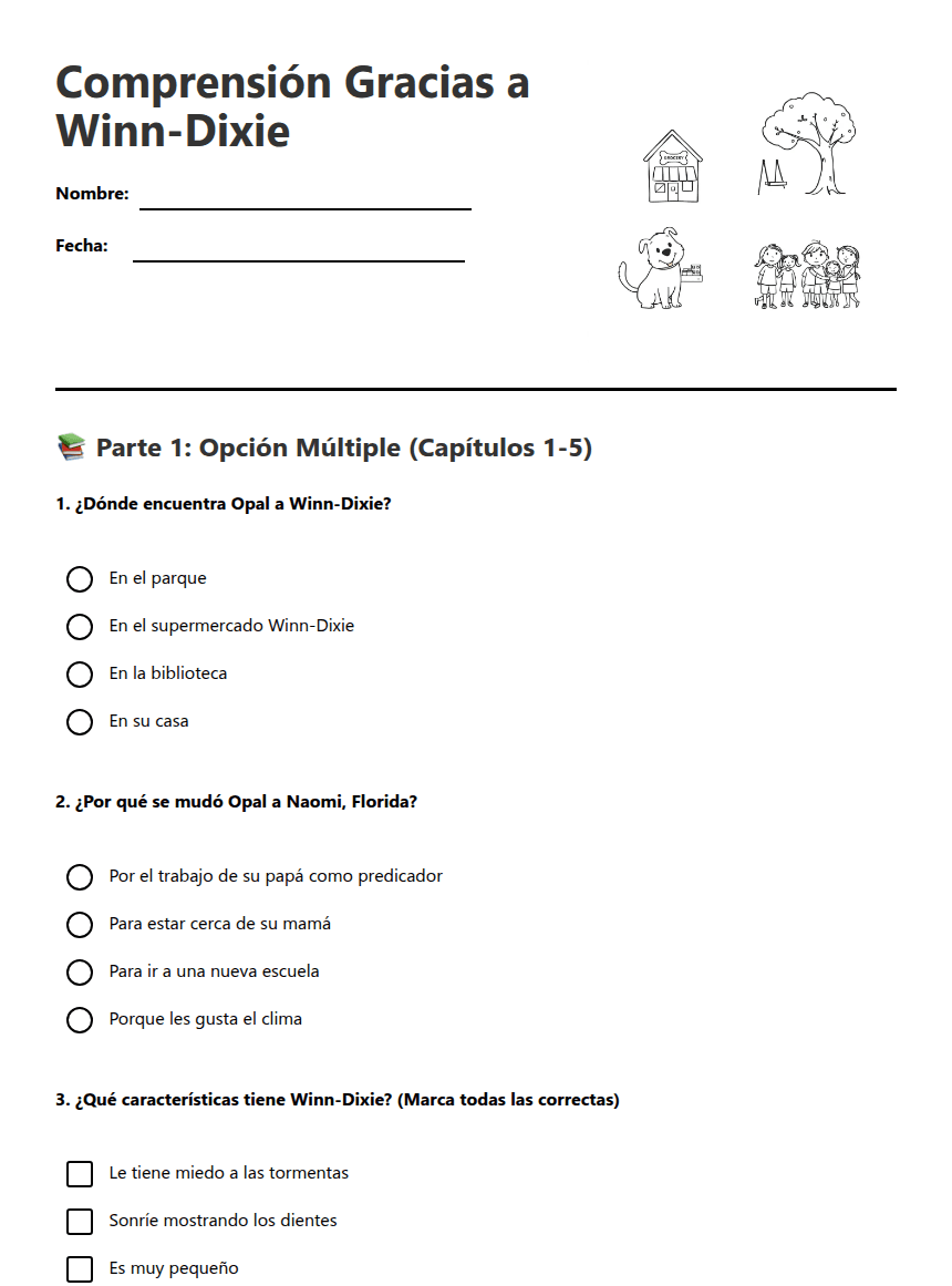 Comprensión Gracias a Winn-Dixie worksheet preview