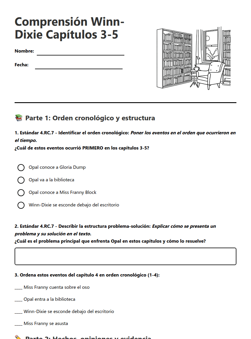 Comprensión Winn-Dixie Capítulos 3-5 worksheet preview