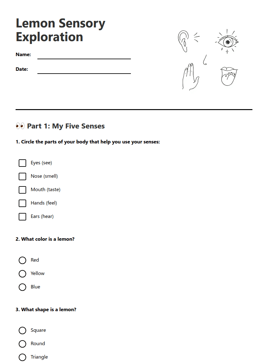 Lemon Sensory Exploration worksheet preview