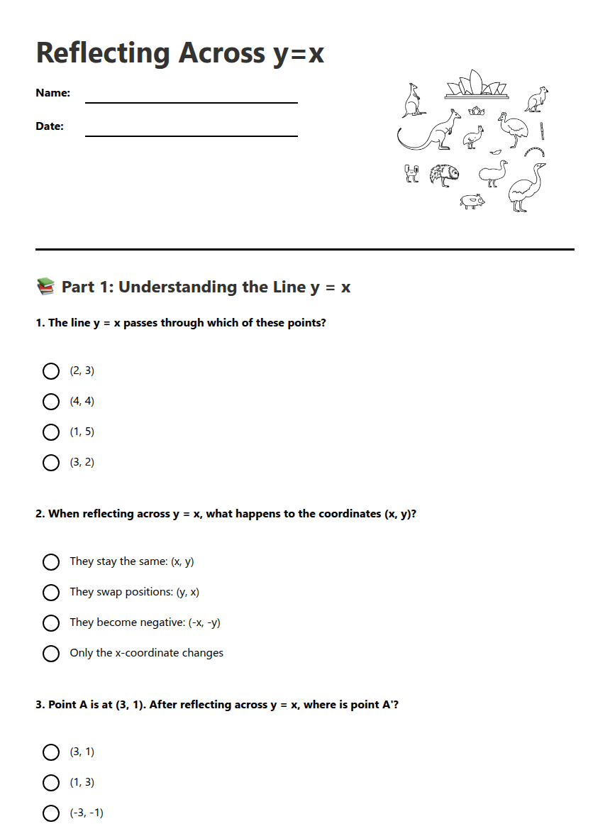 Reflecting Across y=x worksheet preview