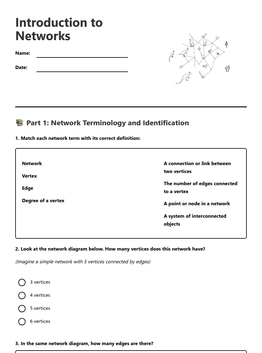 Introduction to Networks worksheet preview