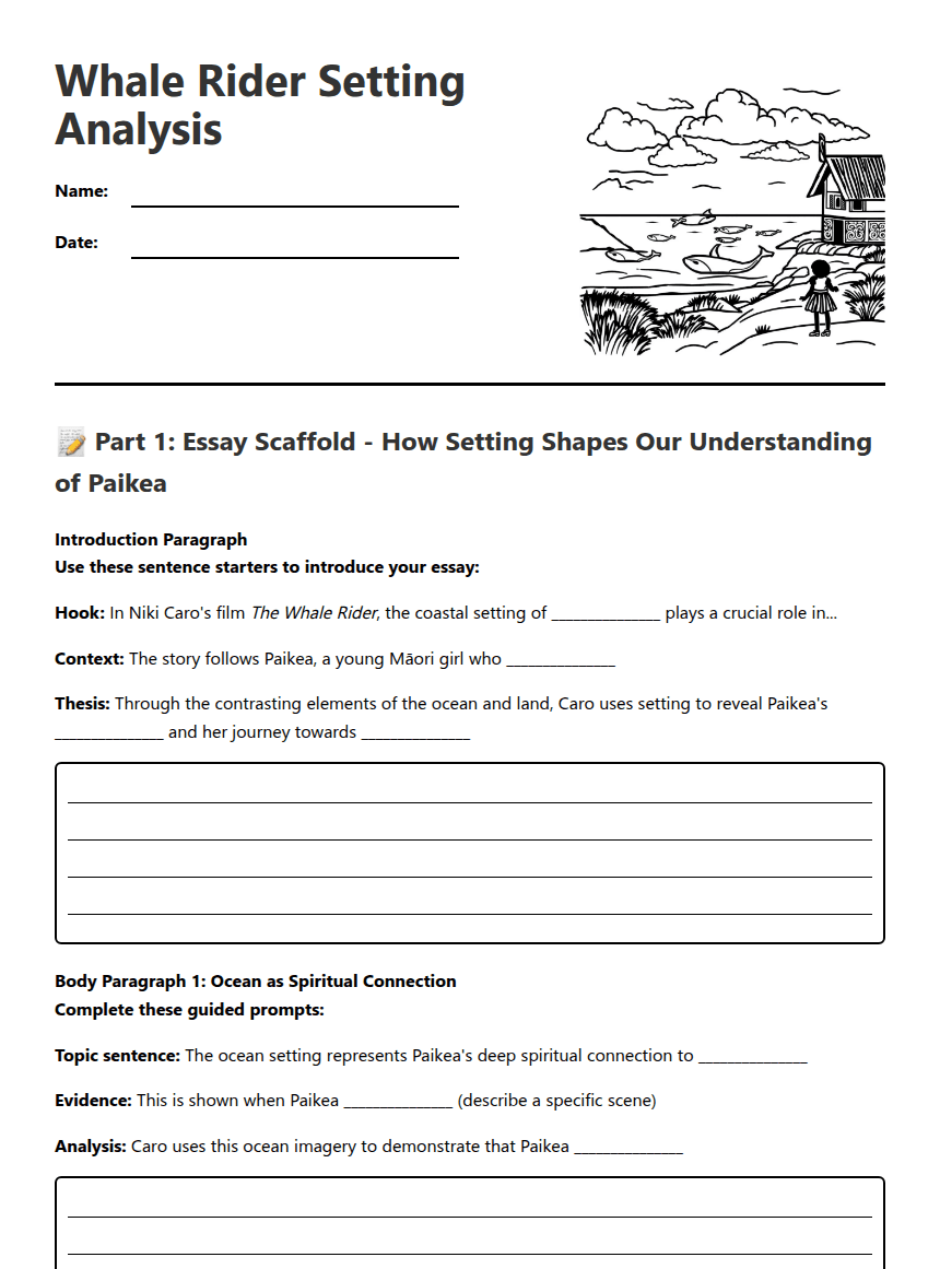 Whale Rider Setting Analysis worksheet preview