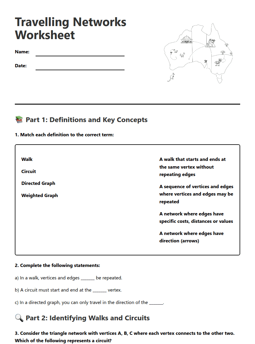 Travelling Networks Worksheet worksheet preview