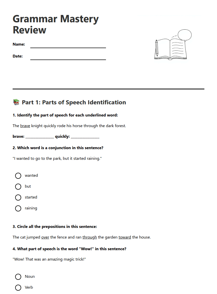 Grammar Mastery Review worksheet preview