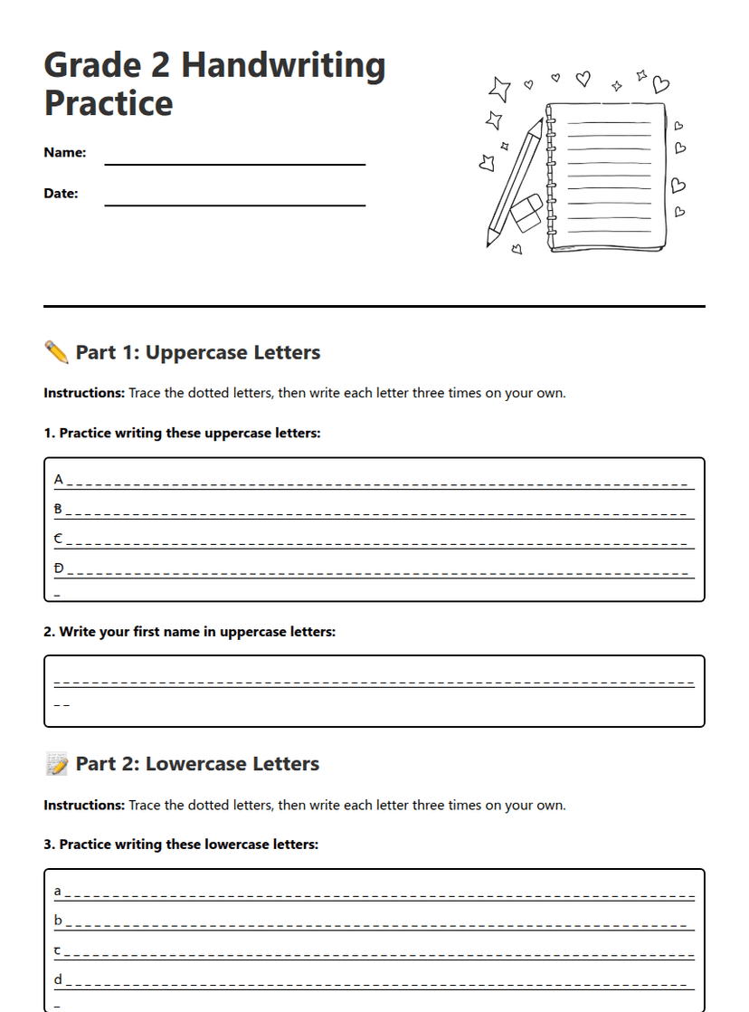 Grade 2 Handwriting Practice