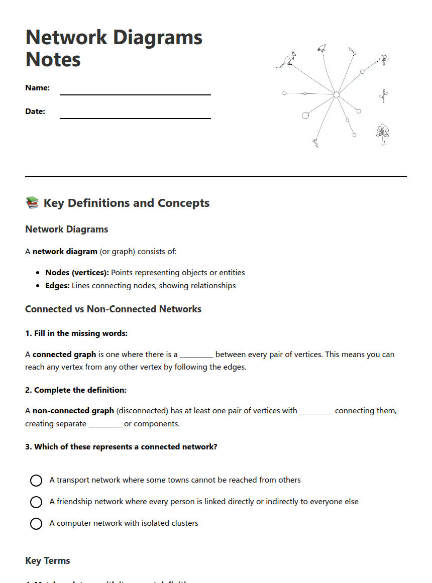 Network Diagrams Notes worksheet preview