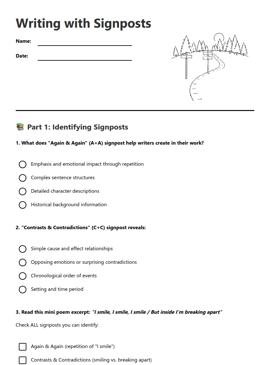 Writing with Signposts worksheet preview