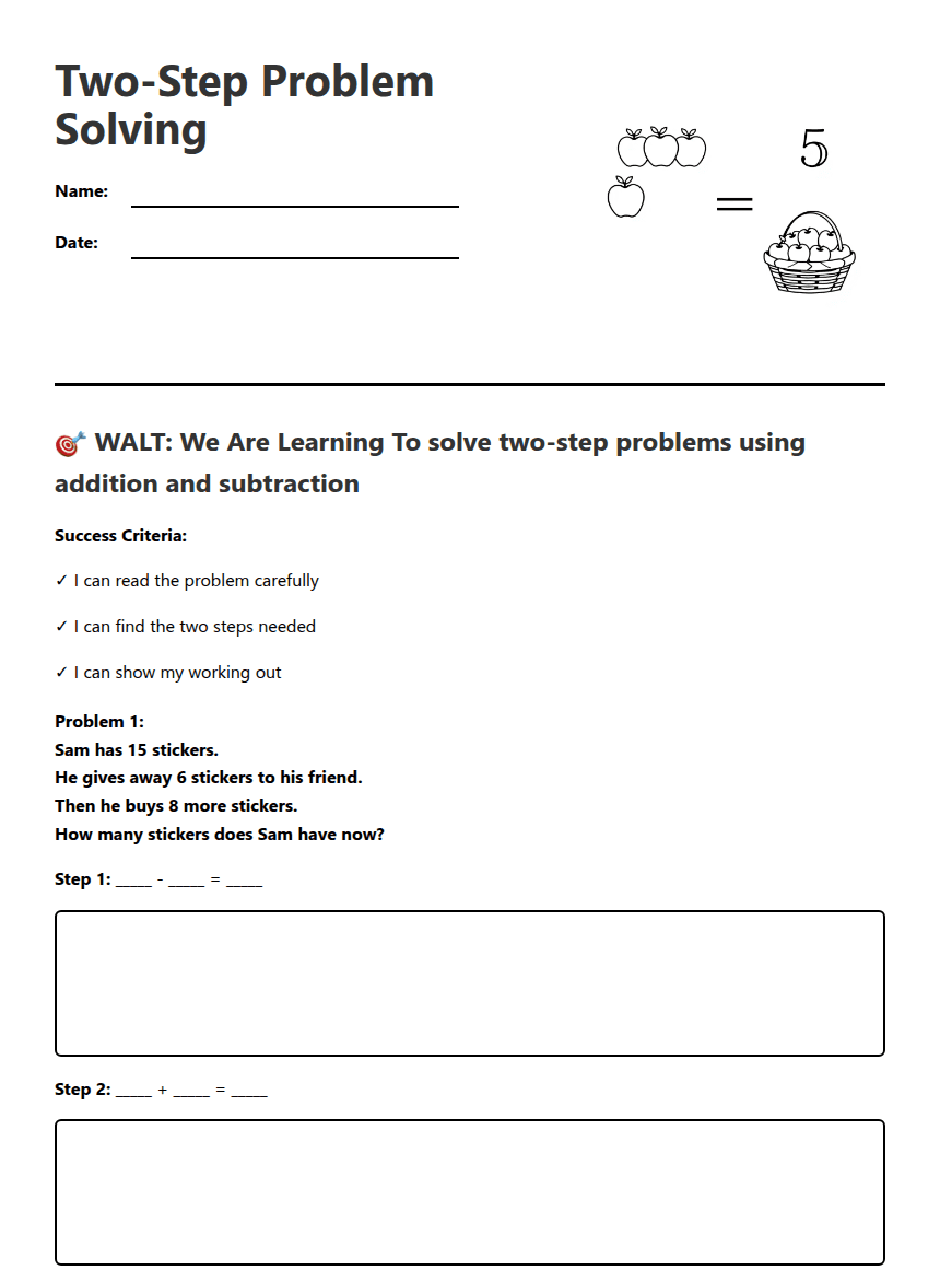 Two-Step Problem Solving worksheet preview