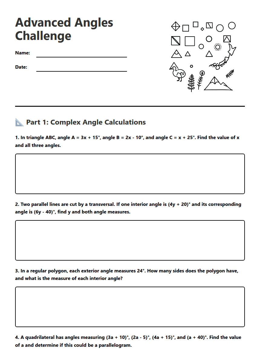 Advanced Angles Challenge worksheet preview