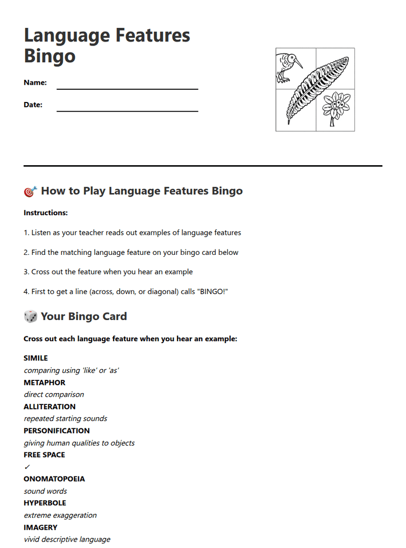 Language Features Bingo