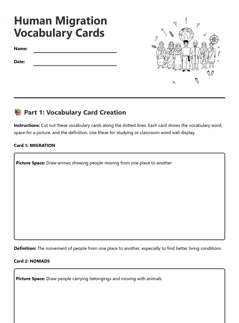 Human Migration Vocabulary Cards