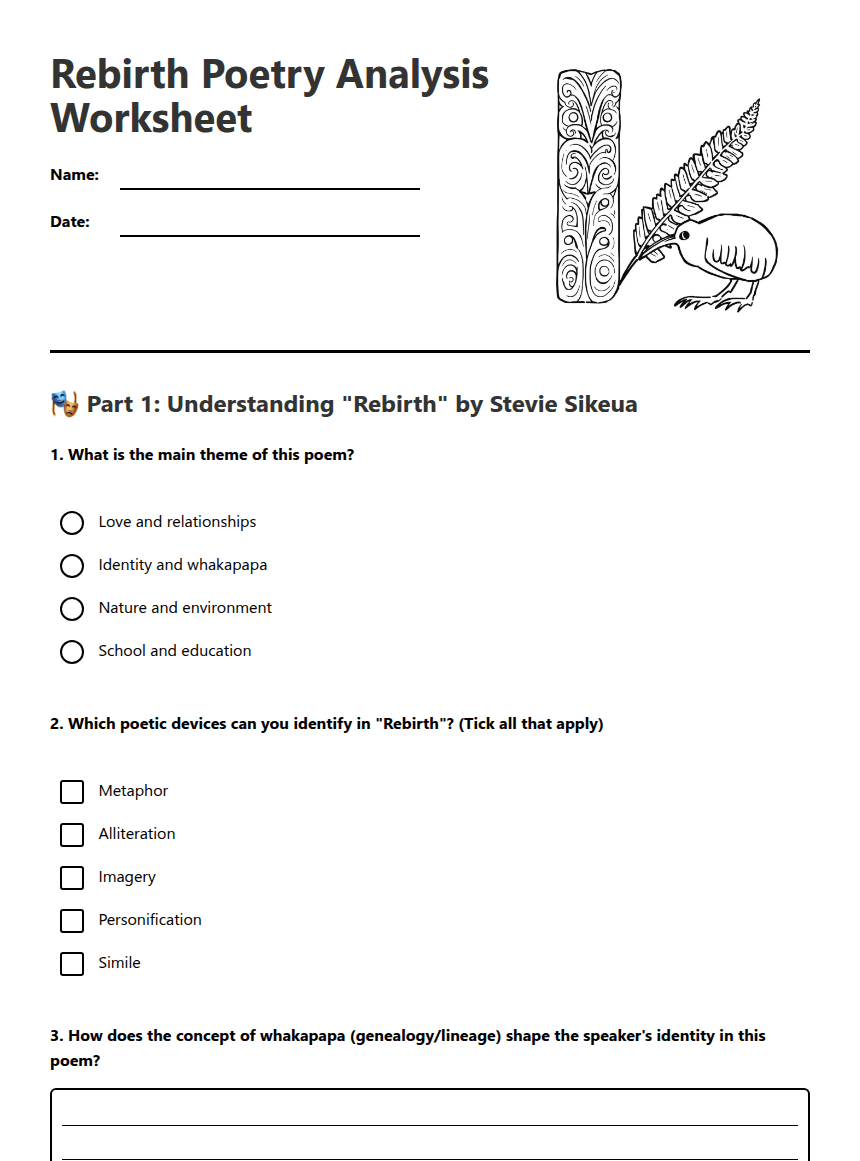 Rebirth Poetry Analysis Worksheet worksheet preview