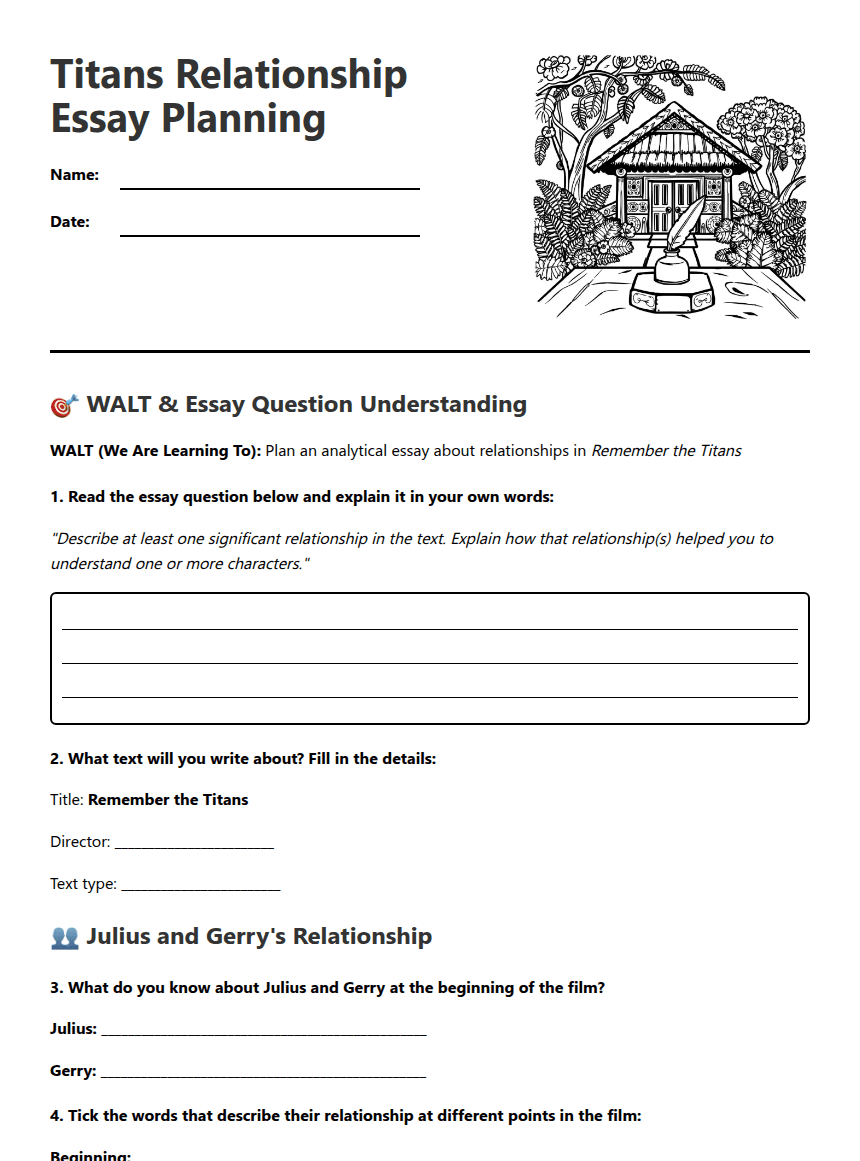 Titans Relationship Essay Planning worksheet preview