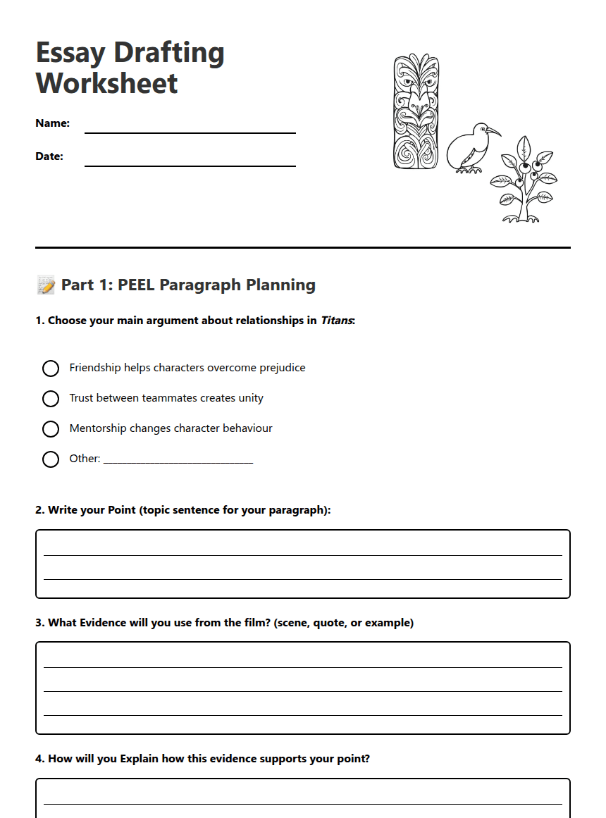 Essay Drafting Worksheet worksheet preview