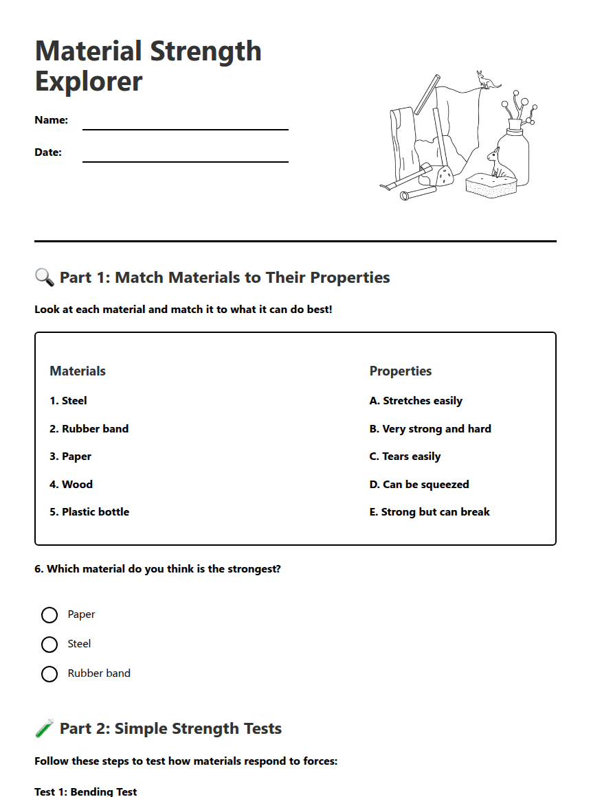 Material Strength Explorer worksheet preview