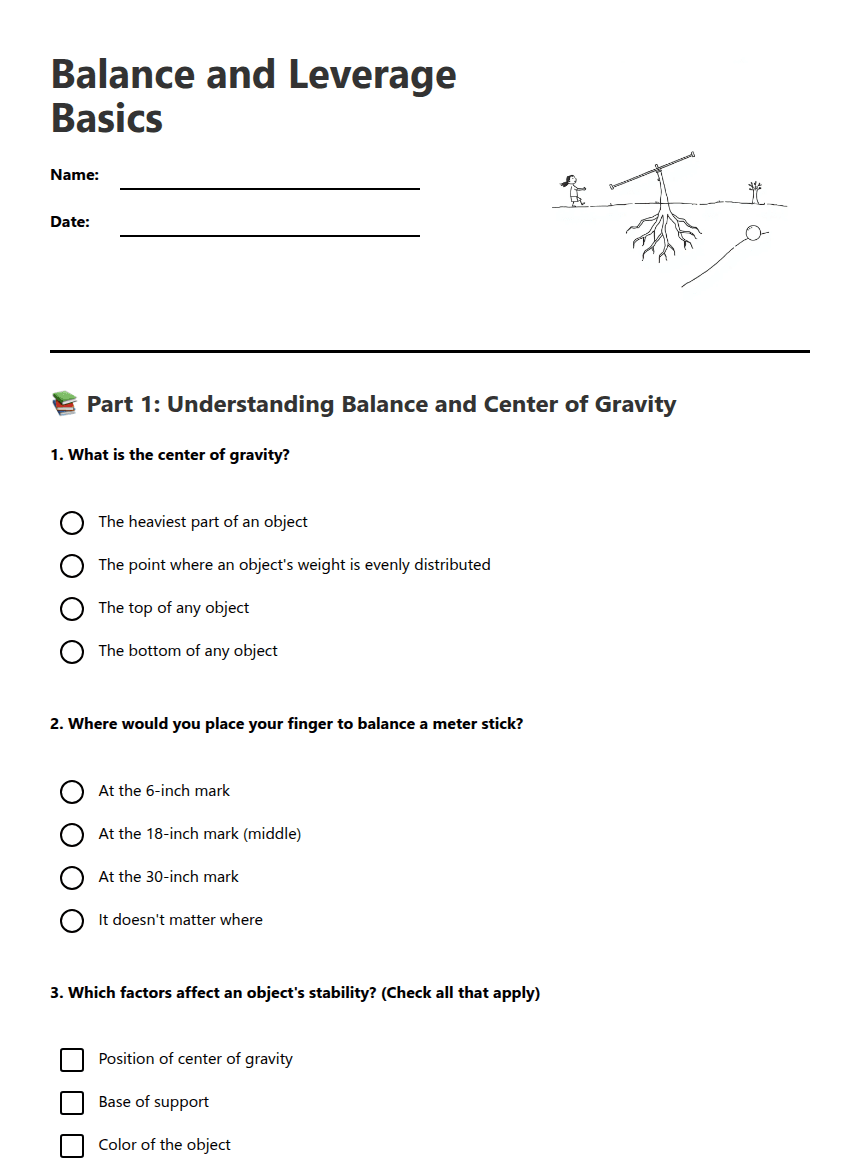Balance and Leverage Basics worksheet preview