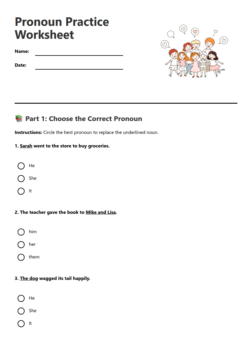 Pronoun Practice Worksheet worksheet preview