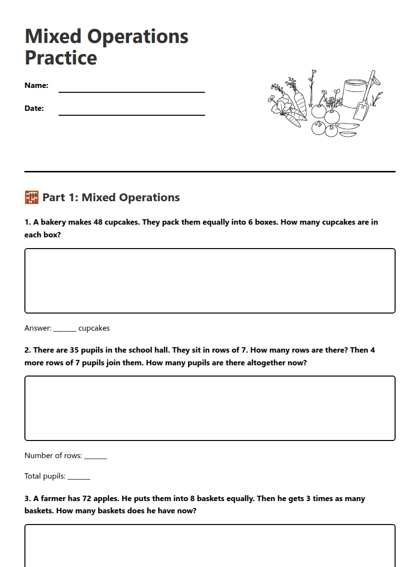 Mixed Operations Practice worksheet preview